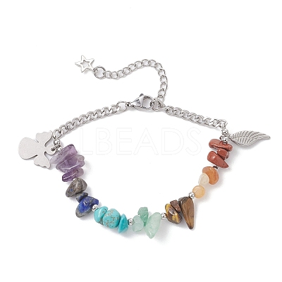 Natural & Synthetic Mixed Gemstone Chip Beaded Bracelets BJEW-JB12532-01-1