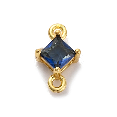 Brass Cubic Zirconia Rhombus Connector Charms KK-F894-12G-05-1