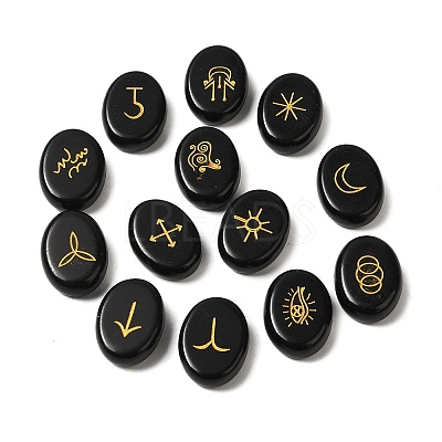 13Pcs Natural Obsidian Rune Stone G-C095-02C-1