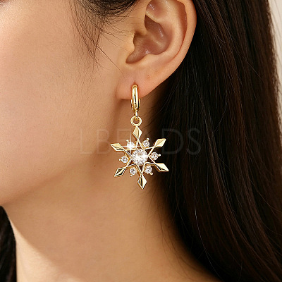 Brass Micro Pave Cubic Zirconia Snowflake Hoop Dangle Earrings for Women WGD9903-01-1