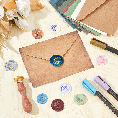 Brass Wax Seal Stamps with Wood Handle AJEW-WH0412-0086-1