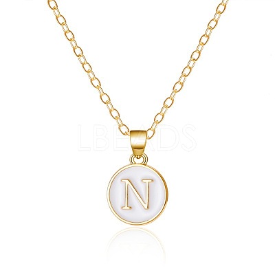 Alloy White Enamel Flat Round with Letter Pendant Necklaces FS-WG63565-14-1