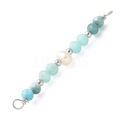 Faceted Round Natural Amazonite & Apatite & Potato Natural Cultured Freshwater Pearl Beaded Connector Charms PALLOY-JF03532-05-1