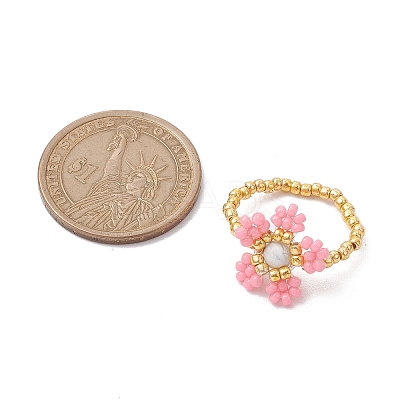 Round Seed Beads with Gemstone Beads Rings RJEW-MZ00015-02-1