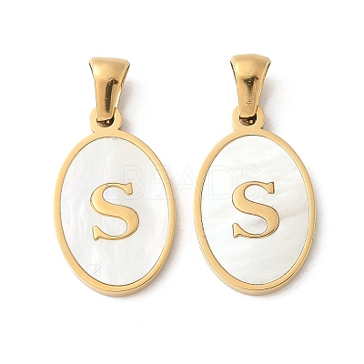 Natural Shell Oval with Initial Pendants STAS-I351-23G-S-1