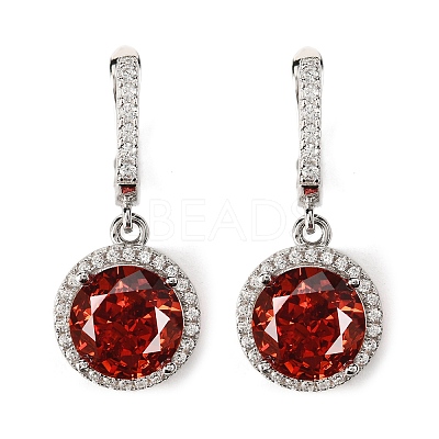 925 Sterling Silver Pave Cubic Zirconia Flat Round Hoop Earrings EJEW-C150-01C-01-1