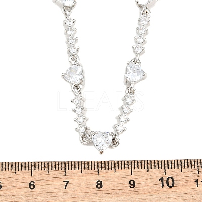 Brass Pave Clear Cubic Zirconia Heart Link Chain Necklaces KK-CBA4547-16B-P-1