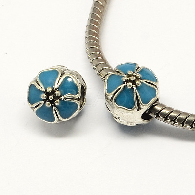 Alloy Enamel Flower Large Hole Style European Beads MPDL-R036-51-1