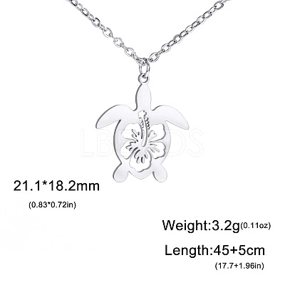 Ocean 304 Stainless Steel Hollow Floral Turtle Pendant Necklaces for Women WG89907-01-1