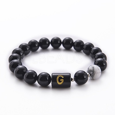 10MM Natural Black Onyx(Dyed & Heated) and Howlite Beaded Stretch Bracelets RH2290-7-1