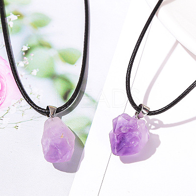 Natural Amethyst Raw Rough Nuggets Pendant Necklaces FS-WGF5E50-01-1