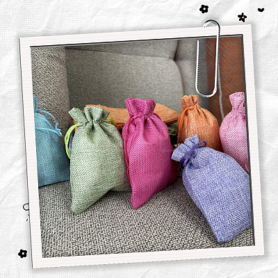 10Pcs 10 Colors Rectangle Burlap Packing Pouches ABAG-SP0001-50-1