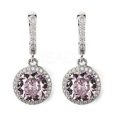 925 Sterling Silver Pave Cubic Zirconia Flat Round Hoop Earrings EJEW-C150-01C-02-1