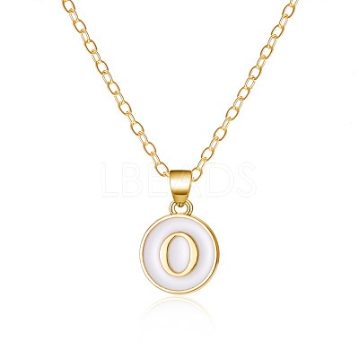 Alloy White Enamel Flat Round with Letter Pendant Necklaces FS-WG63565-15-1