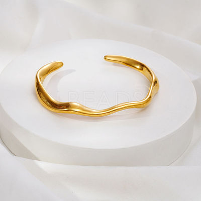 304 Stainless Steel Textured Wave Open Cuff Bangles for Women NJ1882-1
