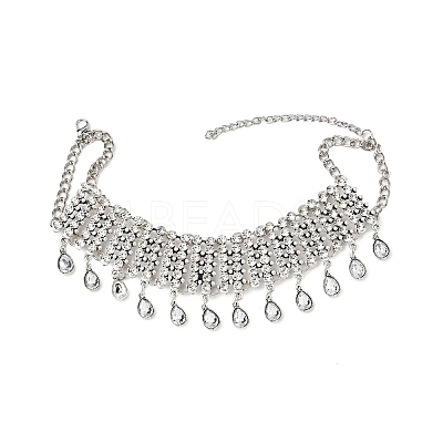 Alloy Full Crystal Rhinestone Teardrop Tassel Choker Necklaces for Women FS-WGE797D-02-1