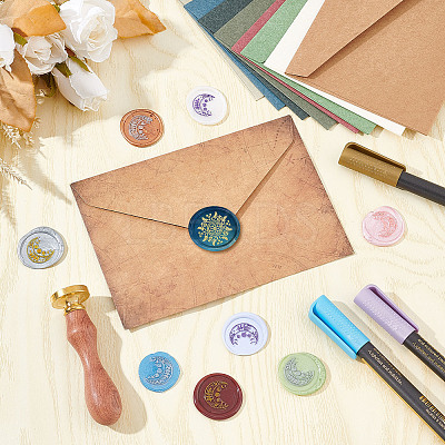 Brass Wax Seal Stamps with Wood Handle AJEW-WH0412-0192-1