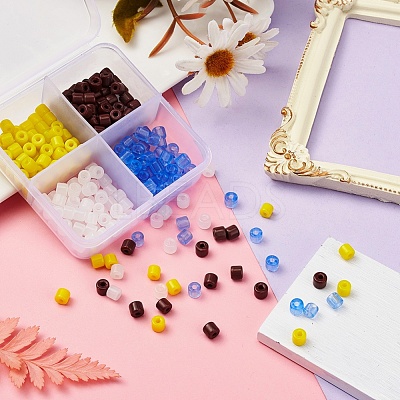 4 Colors Opaque & Imitation Jade & Transparent Glass Bugle Beads SEED-YW0001-41-1