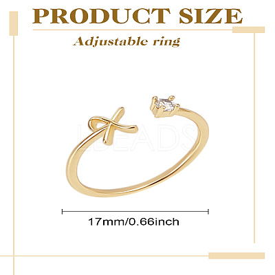 1Pc Letter Brass Rhinestone Open Cuff Rings for Women AJEW-LP0004-47X-G-1