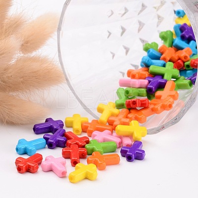 Mixed Color Chunky Acrylic Cross Beads X-SACR-436-M-1
