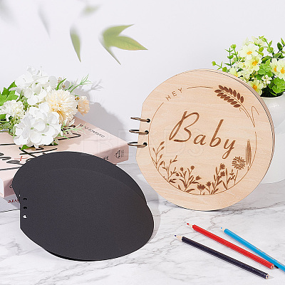 Round Wooden Cover Baby Scrapbook DIY Binder Photo Album DIY-WH0349-113B-1