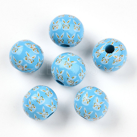 Easter Theme Printed Wood Beads WOOD-T032-22F-1