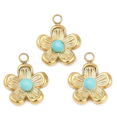 Synthetic Turquoise Flower Charms STAS-I325-143G-01-1