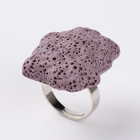 Adjustable Nuggets Lava Rock Gemstone Finger Rings RJEW-I013-01-1