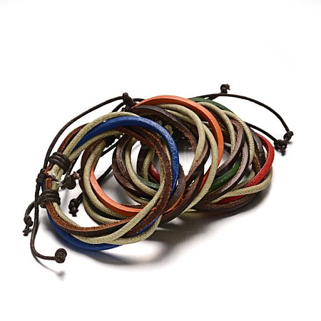 Adjustable Leather Cord Multi-Strand Bracelets BJEW-M169-09-1