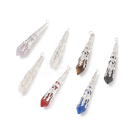 7Pcs 7 Styles Natural Mixed Stone Pointed Big Pendants PALLOY-JF01923-1