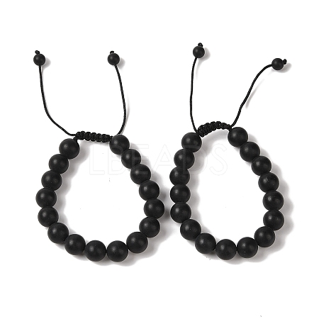 10mm Round Natural Black Onyx(Dyed & Heated) Braided Bead Bracelets BJEW-C067-01C-29-1