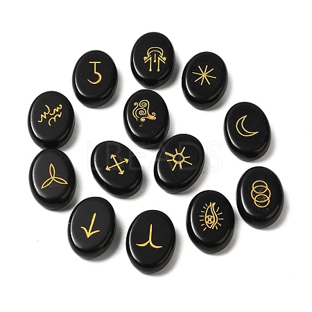 13Pcs Natural Obsidian Rune Stone G-C095-02C-1