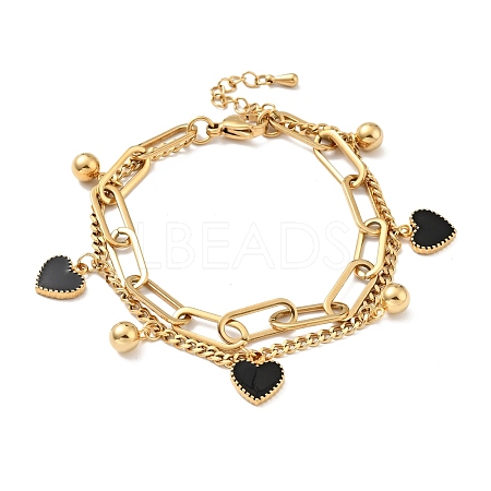 Resin Heart and Round Ball Charm Multi-strand Bracelet BJEW-G639-28G-1