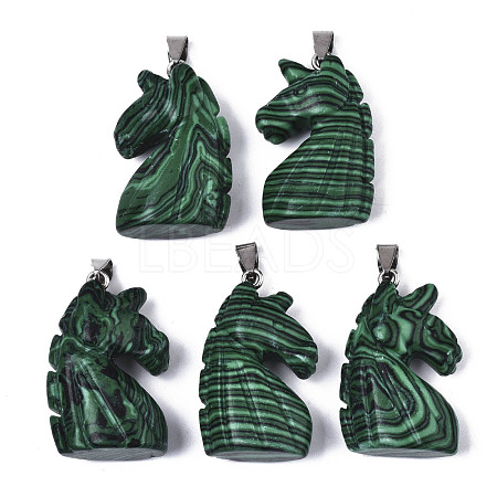 Carved Synthetic Malachite Pendants G-N0327-002H-1