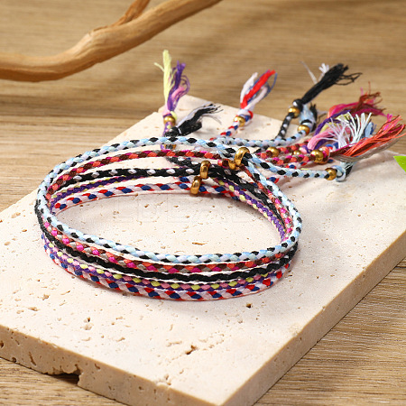 5Pcs 5 Colors Cotton Woven Braided Cord Bracelets Set PW-WG19598-02-1