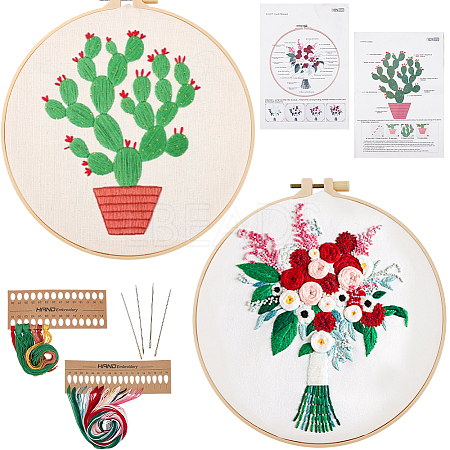 2 Sets 2 Styles DIY Embroidery Kits DIY-GF0009-97B-1