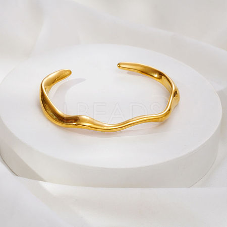 304 Stainless Steel Textured Wave Open Cuff Bangles for Women NJ1882-1