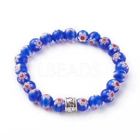 Handmade Millefiori Lampwork Round Beads Stretch Bracelets BJEW-JB06057-02-1