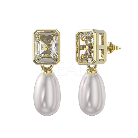 Teardrop Natural Pearl Ear Studs for Women EJEW-P231-13G-1