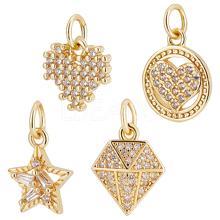 Beebeecraft 8Pcs 4 Style Brass Micro Pave Cubic Zirconia Charms KK-BBC0003-44-1