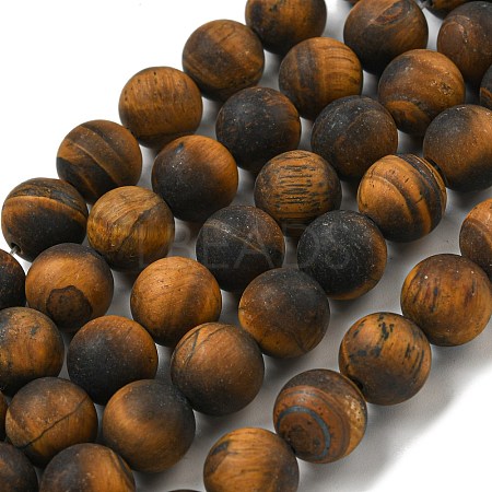 Frosted Natural Tiger Eye Beads Strands G-Q177-A01-01-1