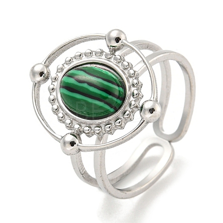 304 Stainless Steel Synthetic Malachite Cuff Rings G-Z056-04P-03-1