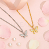 2Pcs 2 Colors Brass Micro Pave Clear Cubic Zirconia Butterfly Pendant Iron Chain Necklaces for Women NJEW-HY0001-20-3