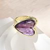 Heart Brass Natural Amethyst Finger Rings X-RJEW-D304-01G-A-5