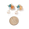 Natural Carnelian & Apatite Beaded Flower with Shell Pearl Dangle Stud Earrings EJEW-TA00163-4