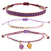 3Pcs 3 Styles Bohemian Adjustable Nylon Cord Braided Bracelet & Glass Beads Braided Bracelet & 304 Stainless Steel Heart Charm Bracelet Set for Women GE8132-1-1