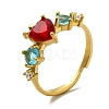 Ion Plating(IP) Colorful Cubic Zirconia & Rhinestones Apple Adjustable Ring RJEW-G278-18G-3