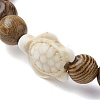Natural Wood Round & Synthetic Turquoise Turtle Beaded Stretch Bracelet for Women BJEW-JB09700-06-3