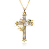 Brass Micro Pave Clear Cubic Zirconia Cross with Bird Pendant Necklaces FS-WG8523C-04-1