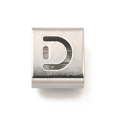 Letter Style 304 Stainless Steel Square Slide Charms STAS-L132-01D-1